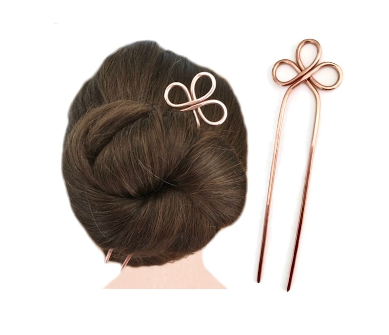 MEDIUM or THICK HAIR Metal Hair Slide Celtic Trinity Hair Stick Boho Indie Hair Pin, Hair Fork Copper Hair Bun Holder
