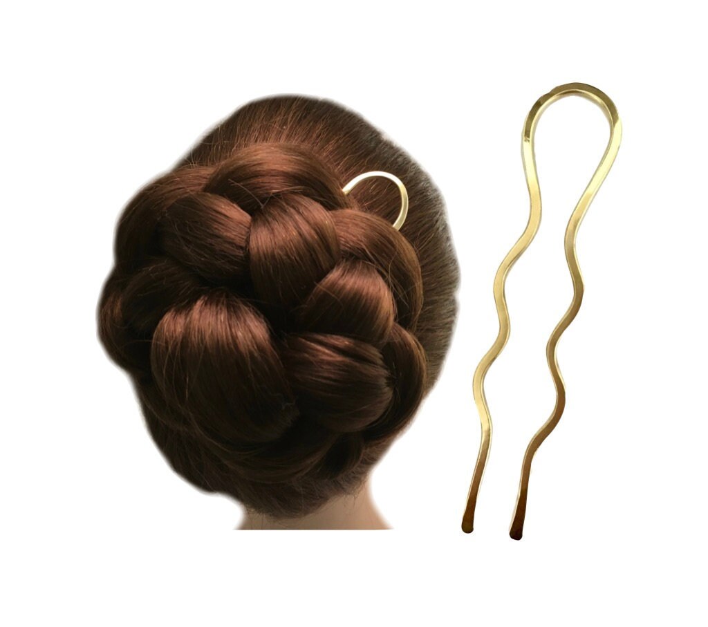 Wavy Hair Fork Long Thick Hair Bun Holder Brass Heavy Weight U Etsy