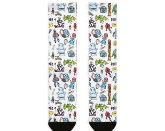 Playhouse Cute Robot Pattern Crew Socks | Robot Doodle Socks, Space Tech Novelty Socks