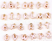 26 DIY Initial Alphabet Letter double face (A-Z) PINK Plated charm Color Oil Drop Metal Rose Gold Alloy earring Bead Enamel Jewelry Charm