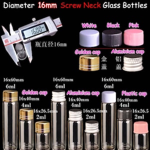 10PCS Diameter 16MM Screw Neck Glass Bottles Tube with Plastic,Aluminium,Golden caps,Various Volume（6.0ML,4.00ML,2.0ML),Wishing DIY Vials