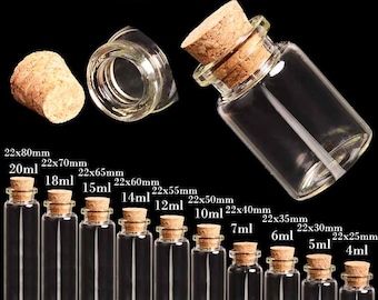 10PCS Diameter 22MM Mini Glass Bottles In Various Volume（4ML,5ML,6ML,7ML,10ML,12ML,14ML,15ML,18ML,20ML）With Cork eye hook(Wishing bottles)