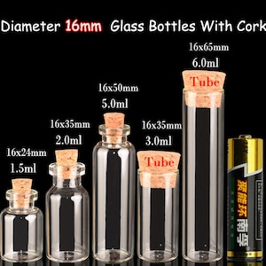 10PCS 16MM Durchmesser Mini Glasflaschen Rohr, verschiedene Volumen(1.5ML, 2.0ML,5.0ML,3.0ML,6.0ML)Mit Kork Augenhaken, Wishing DIY Fläschchen, Tube mit Kork