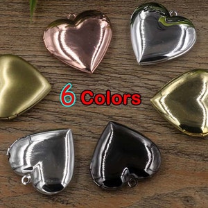 10pcs 29x27MM(Same patterns Front&Back) Heart smooth Locket Blank opening Photo Locket necklace pendent,Vintage memory Locket keychain Charm