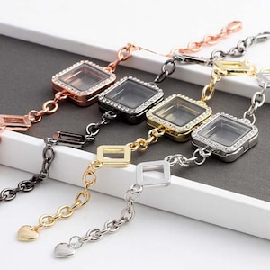 24MM SQUARE Floating Locket Bracelet With Rhinestones ,Living Locket ,Floating Magnet Locket ,Memory locket ,Personalized Glass Locket