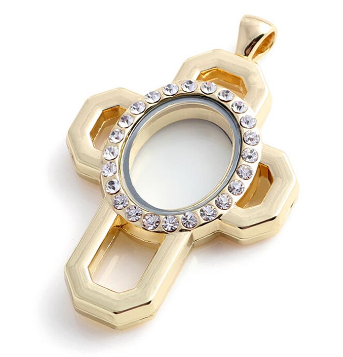 58x38mm Gross Glass Floating Locket Pendant With Rhinestones Etsy