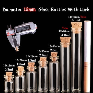 10PCS 12MM Diameter Mini Glass Bottles Tube,Various Volume（0.5ML,1.0ML,1.5ML,2.0ML,2.5ML,4.0ML,5.0ML）With Cork eye hook,Wishing DIY bottle
