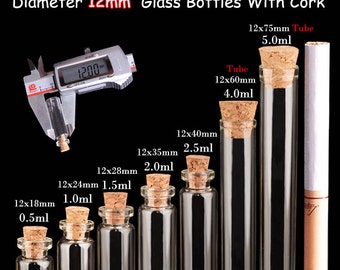 10PCS 12MM Diameter Mini Glass Bottles Tube,Various Volume（0.5ML,1.0ML,1.5ML,2.0ML,2.5ML,4.0ML,5.0ML）With Cork eye hook,Wishing DIY bottle