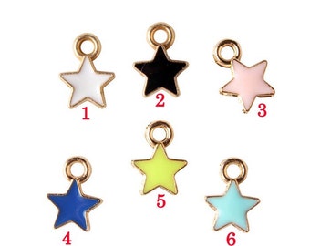 10pcs small star Shaped Charm,Color Oil Drop Metal DIY Jewelry Rose Gold Alloy Charm,Bracelet/Keychain  findings,Enameled color charms 7x9mm