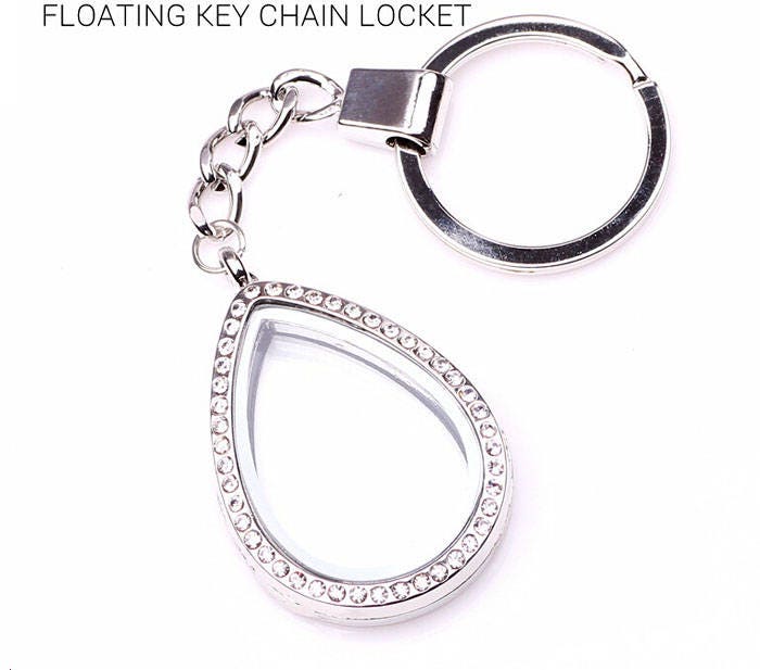 Stainless Steel Floating Charm Living Memory Glass Locket Key Keychain Keyring 