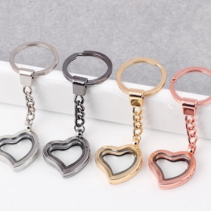 HEART Keychain Floating Locket ,Glass Floating Locket ,Magnet Closure Locket ,Shadow Box Locket Keychain kits, memory locket, living locket