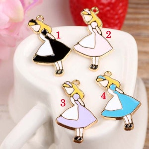10pcs Cartoon Girl Alice Shaped Charm,Color Oil Drop Metal DIY Jewelry Rose Gold Alloy Charm,Bracelet/Keychain Findings,Enameled charms