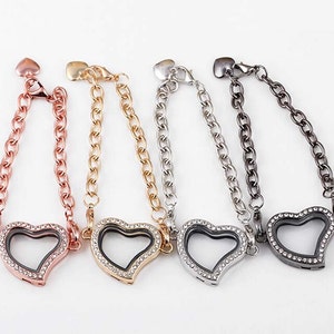 30MM HEART Floating Locket Bracelet/ Floating Glass Locket with Rhinestones/ Magnet Locket/ Shadow Box Locket Bracelet Kits, Memory locket