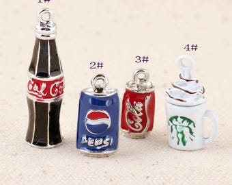 10pcs Coffee / Coke Coca Cola Enameled Color Oil Drop Rose Gold Alloy Charm , Miniature Cup Can charms Accessories , DIY Jewelry findings