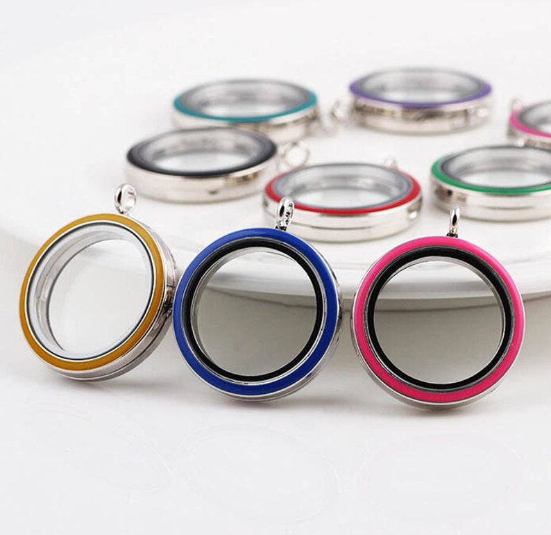 30mm Enameled Floating Locket Pendantround Closure Etsy