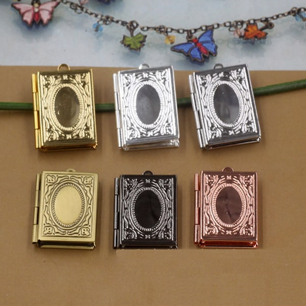 10pcs 19x26mm Rectangle Locket ,Carve Sun Copper Antique Bronze Blank Photo Locket , Keychain Locket Charm ,Vintage book locket Pendant DIY