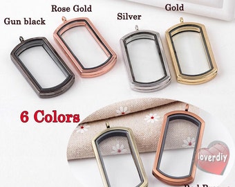 51x28mm Rectangle Shaped Floating Glass Locket ,Floating Locket Pendant ,Magnet Closure Silver Locket ,Memory locket,6 Colors ,living locket