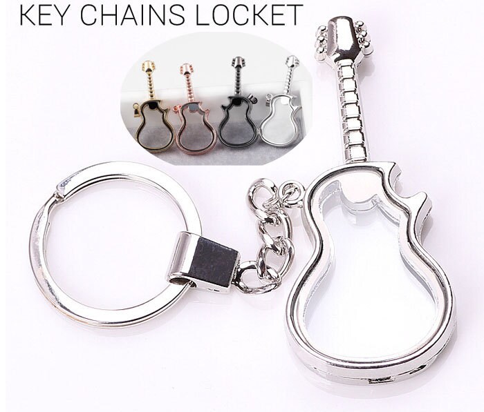 Guitar Keychain Locket glass Floating Locket Closure Etsy