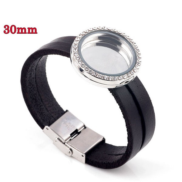 30mm Wrist Watch Round Floating Locket With Belt ,Opening Floating Glass Locket Rhinestones ,Magnet Closure Belt Locket ,Shadow Box Locket