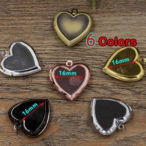10pcs 22MM(inner Pad 16MM) Heart Smooth Blank Photo Locket, 6colors locket , Photo Frame Locket Charm Pendant, Vintage memory heart locket