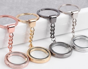 Stainless Steel Floating Charm Living Memory Glass Locket Key Keychain Keyring Stainless Steel Floating Charm Living Memory Glass Locket Key Keychain Keyring