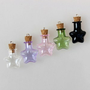 5PCS Star Shaped 20x26MM,2ML, 7Colors(Clear/Pink/Purple/Blue/Green/Yellow/Black)Glass Bottle with cork Metal Eyehoop,DIY Wish Vials