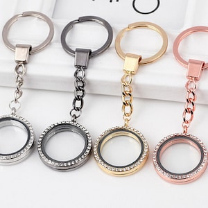 30MM Floating Keychain Locket,Floating Glass Locket mit Strasssteinen,Magnetverschluss Locket,Shadow Box Locket Key Chain Kits