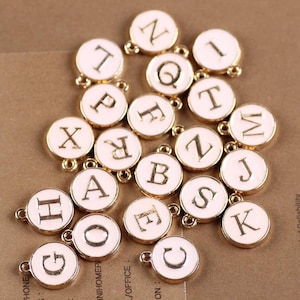 26 (A-Z) DIY Alphabet / Letter Round double face Shaped Charm 12*15mm  ,Color Oil Drop Metal Rose Gold Alloy Charm,Enamel  DIY jewelry charm