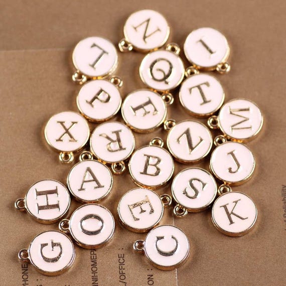 26 (A-Z) DIY Alphabet / Letter Round double face Shaped Charm 12*15mm  ,Color Oil Drop Metal Rose Gold Alloy Charm,Enamel  DIY jewelry charm