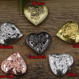 10 szt. 29 mm Serce w kształcie medalionu, wyrzeźbione 3D RÓŻA z mosiądzu, otwierane puste zdjęcia w formie medalionu, brelok z zawieszką, zawieszka na zdjęcie w formie medalionu