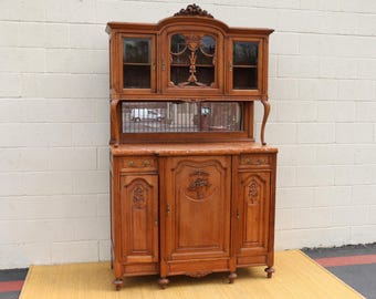French Provincial Carved Oak Buffet/Hutch