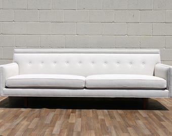 1950s Edward Wormley for Dunbar Bracket Back Sofa | Mid Century Modern Walnut Sofa