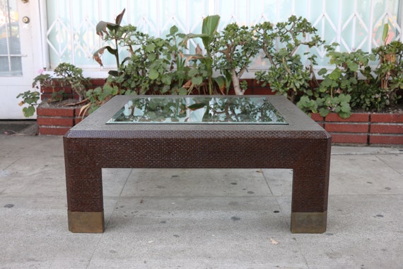 Karl Springer Style Rattan And Glass Coffee Table - Karl Springer Style Coffee Table Karl Springer Style Rattan And Glass Coffee Table - Karl Springer Style Coffee Table