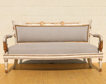 Vintage French Empire Sofa With Carved Swan Arms
