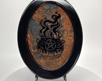 Cauldron Trinket Box with Resin Pour jewelry stash goodies oval wood velvet