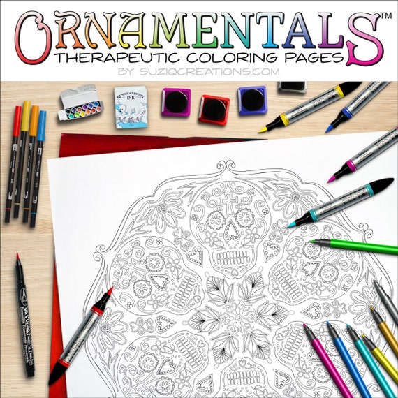 Sugar Skulls Mandala Coloring Page Ornamentals 0028 Pdf Etsy