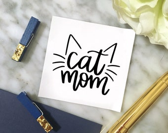 ORIGINAL Cat Mom Vinyl Decal, Cat Mom Sticker, Cat Whisker Decal, Cat Mom Face Whisker Decal, Handlettered Cat Mom Decal