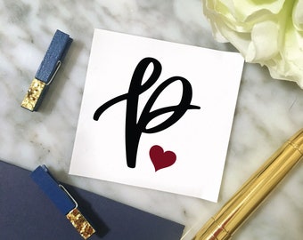 Calligraphy Initial with Heart Decal, Simple Initial Decal