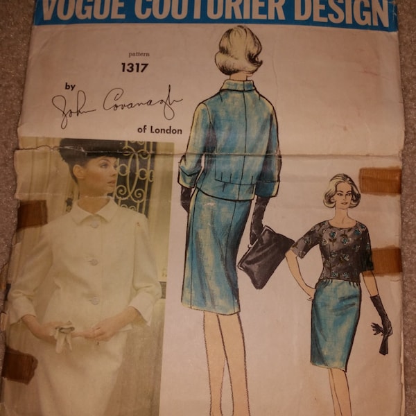 1960s Vintage Vogue Couturier Pattern John Cavanagh - 1317 - Suit and Blouse - Size 14 Bust 34