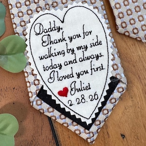 Father of the Bride Embroidered tie patch, Personalized Wedding Tie Patch for Dad, Embroidered Tie Label, Dad Gift, Custom heart patch
