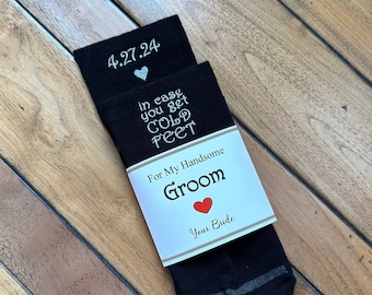 Gift for the Groom in case of cold feet, Custom Wedding Socks.  Bride gift to husband-to-be. Funny  wedding accessories