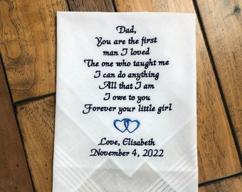 Father of the Bride Pocket Square, Custom embroidered handkerchief, Personalized Gift for Dad, Dad Wedding Gift from Daughter