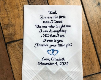 Father of the Bride embroidered handkerchief, Personalized Gift for Dad, Custom Pocket Square Wedding Gift from Daughter