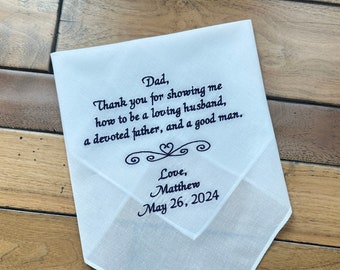 Personalized Father of the Groom Wedding Pocket Square, Custom Embroidered Handkerchief, Wedding Accessories Gift from Groom to Dad