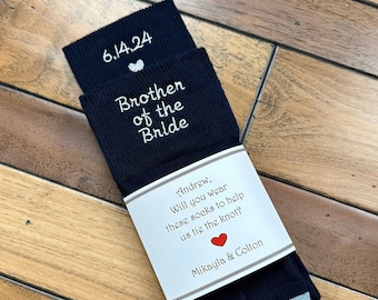 Brother of the Bride Gift Personalized, Embroidered Wedding socks with wrapper, Wedding Gift for Brother, Men suit accessories