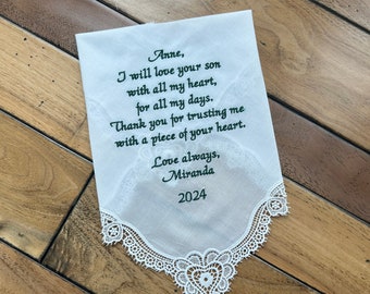 Mother of the Groom Personalized Gift Embroidered Wedding Handkerchief, Wedding Gift for Mother in Law