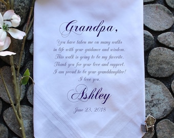 Custom Grandfather of the Bride Wedding Handkerchief, Personalized Gift for Granddad from Bride, Wedding gift to Grandpa