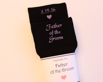 Father of the Groom Gift Personalized, Black Embroidered Wedding Socks, Wedding Gift