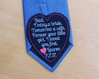 Dad I loved you first wedding heart Tie Patch, tie label,Beautiful Embroidered Tie Patches.Father of the Bride Gift