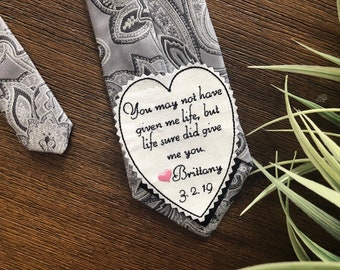 StepFather of the Bride Tie Patch Gift from Bride, stepdad Personalized Heart Patch, Custom Embroidered Tie Patch
